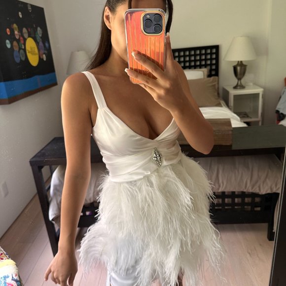ALESSANDRA RICH - Feather-trimmed embellished silk minidress - Picture 8 of 9